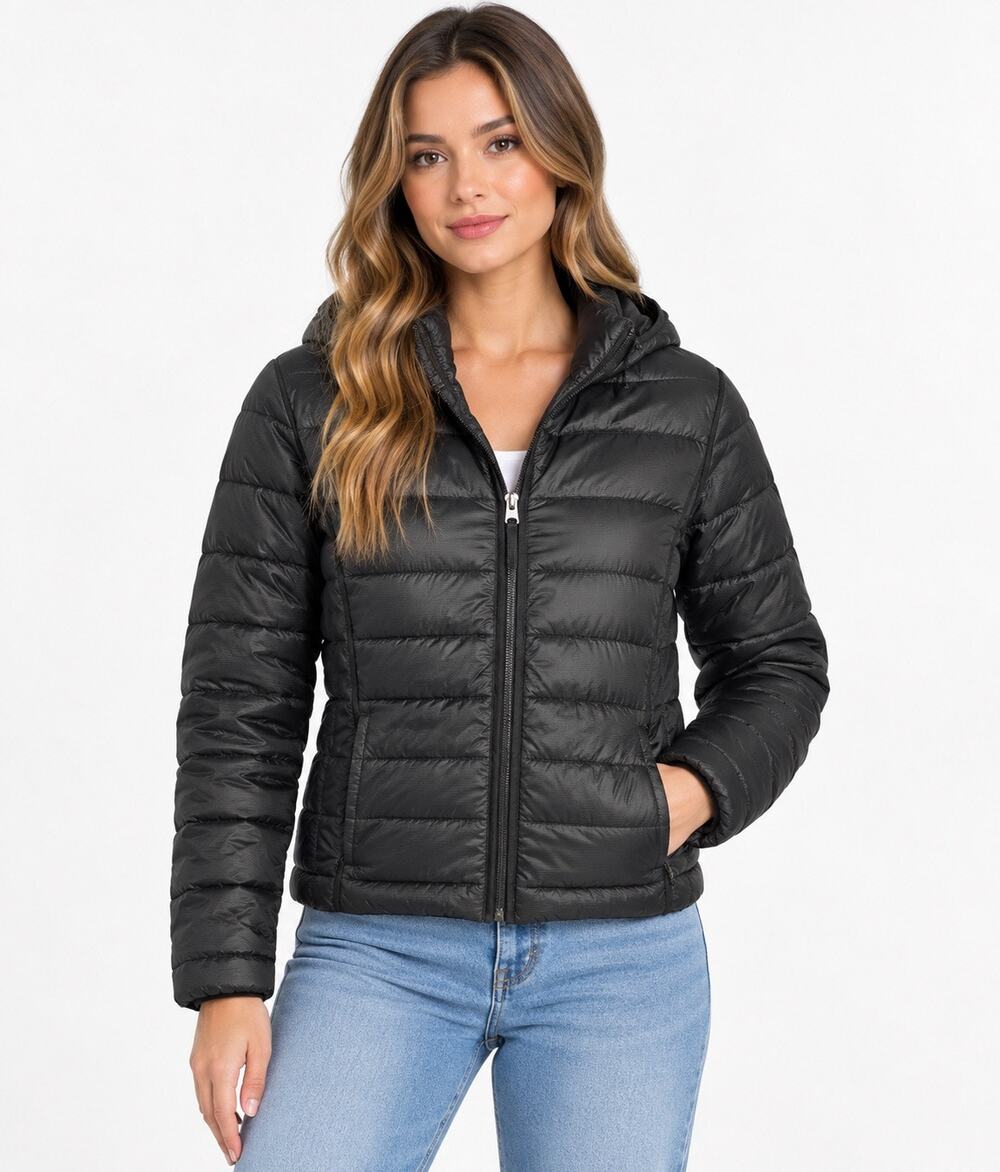 Abercrombie & Fitch Black Packable Puffer Jacket XS Hooded Down Water Resistant